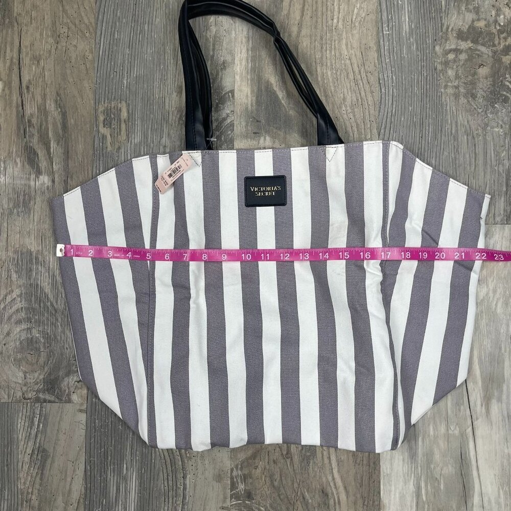NEW Victoria's Secret Striped Tote Bag White Gray Black NWT Purse - Picture 6 of 6